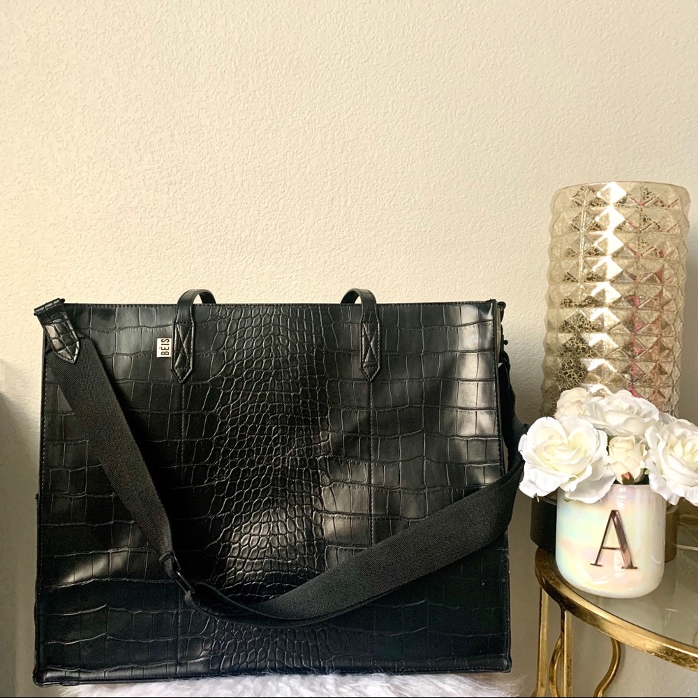 Béis ‘Work Tote’ - (black croc)